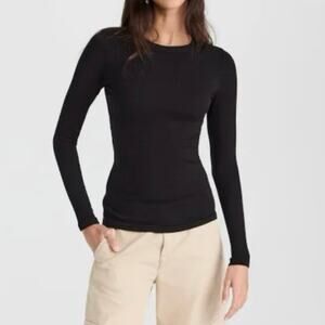 Enza Costa Textured Rib Long Sleeve Stretch Crew Tee In Black Size XS